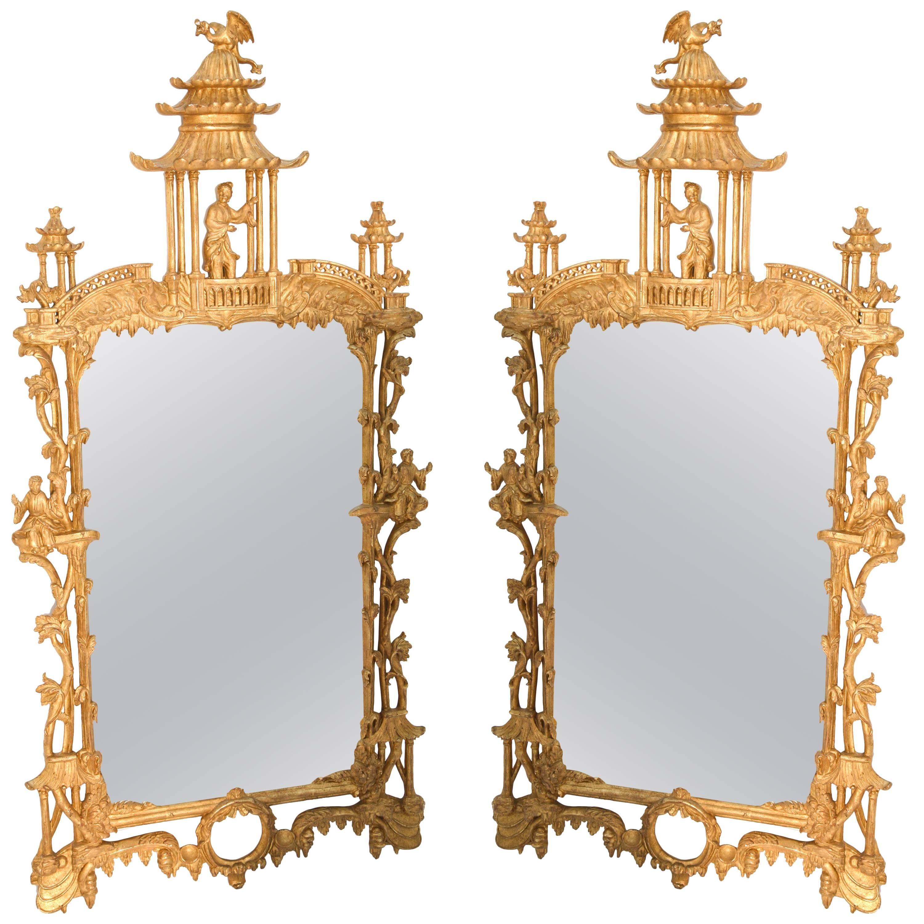 Opposing Pair of Carved Giltwood George III Mirrors