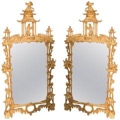 Opposing Pair of Carved Giltwood George III Mirrors