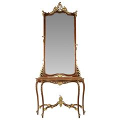 Fine Rococo Carved and Gilded Walnut Pier Mirror and Console Table, 19th Century