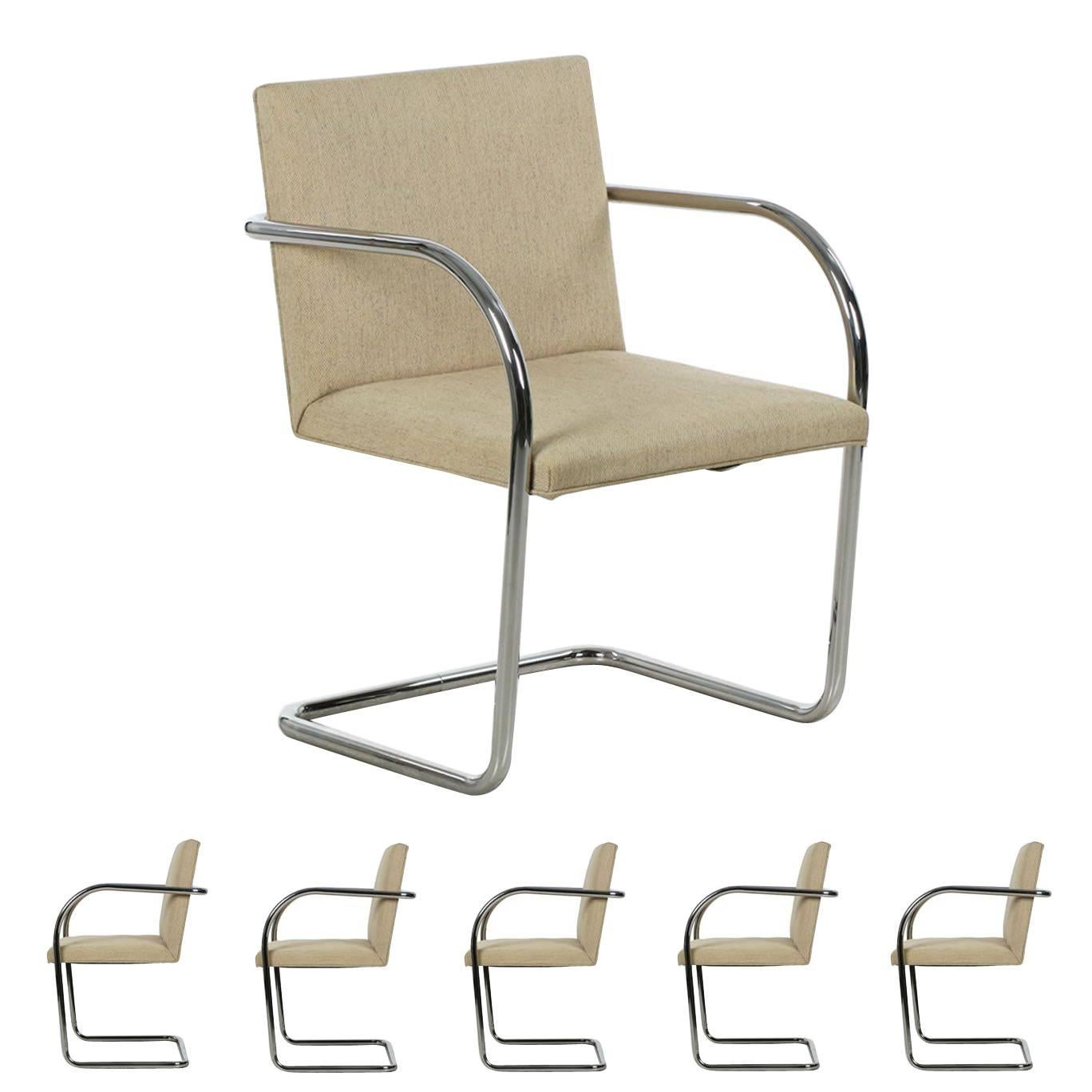 Six Ludwig Mies van der Rohe for Knoll BRNO Chrome Dining Chairs, circe 1979