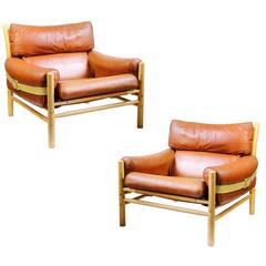 Arne Norell Beechwood and Leather Chairs