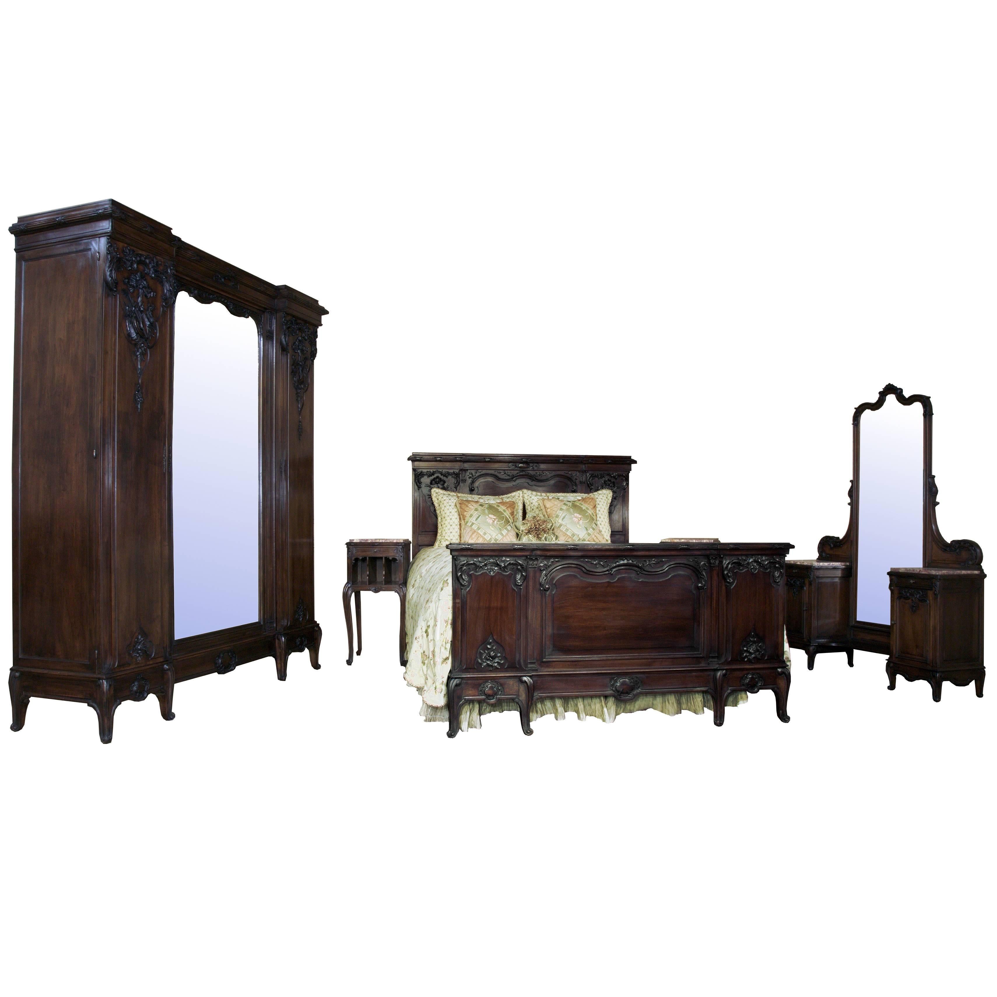 19th Century French Walnut Neoclassical Bedroom Set