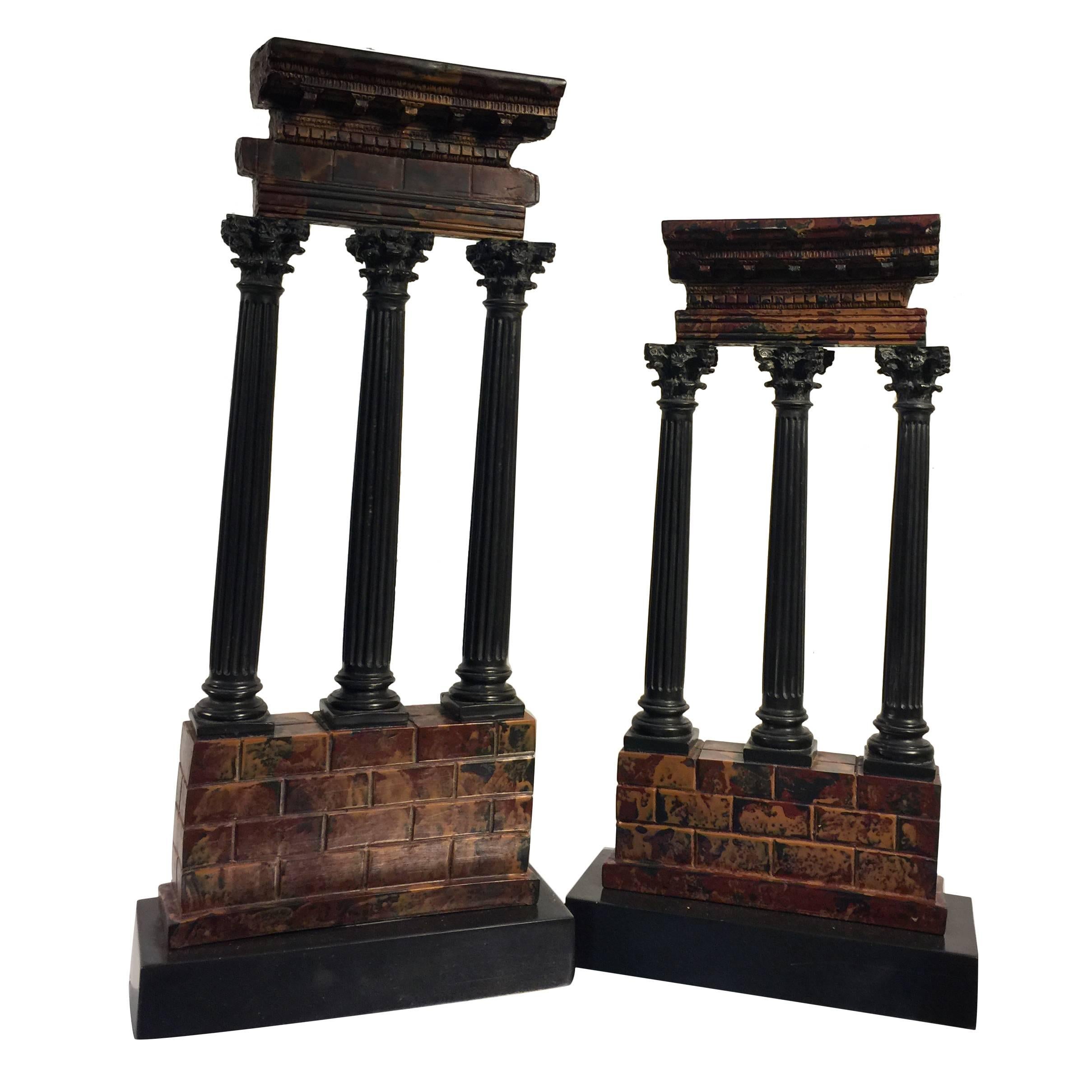 Set of Two of Roman Style Grand Tour Models of Ancient Temple Ruins or Columns For Sale