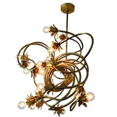 Modern Glam Brass and Gilt Chandelier