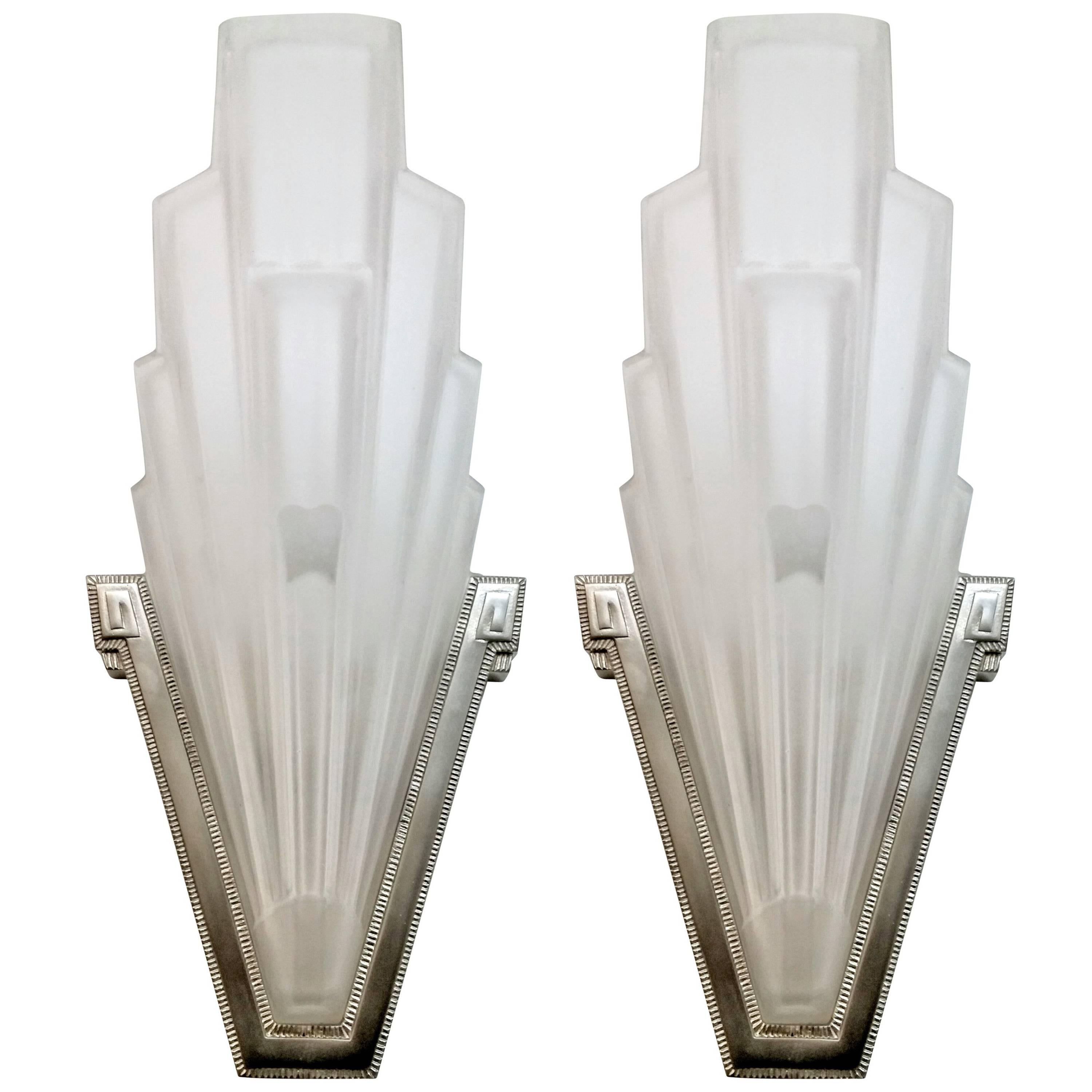 French Art Deco Wall Sconces by Hanots