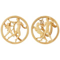 "Orpheus and Venus," Rare Pair of Art Deco Sculptural Panels with Nudes 1