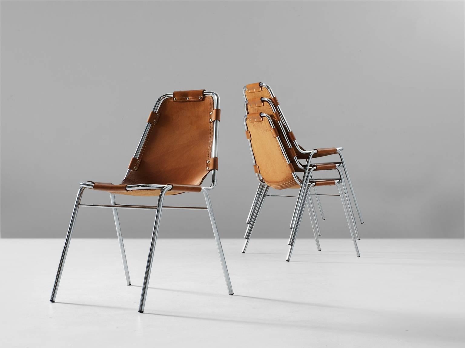Late 20th Century Set of Four 'Les Arcs' Chairs in Cognac Leather