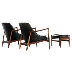 Set of Two Elizabeth Chairs in Patinated Black Leather by Ib Kofod-Larsen