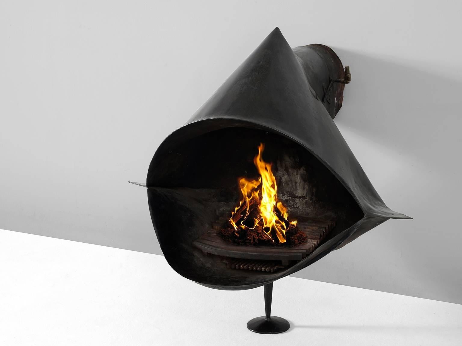 Late 20th Century Black Coated Steel Fireplace