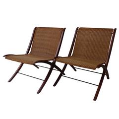Danish Pair of teak-cane X lounge Chair by Hvidt & Mølgaard for F. Hansen, 1960s