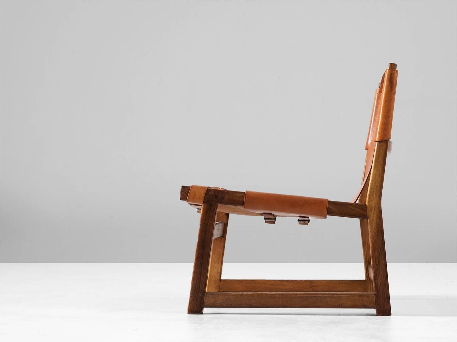 Scandinavian Modern Scandinavian Hunting Chair in Cognac Leather