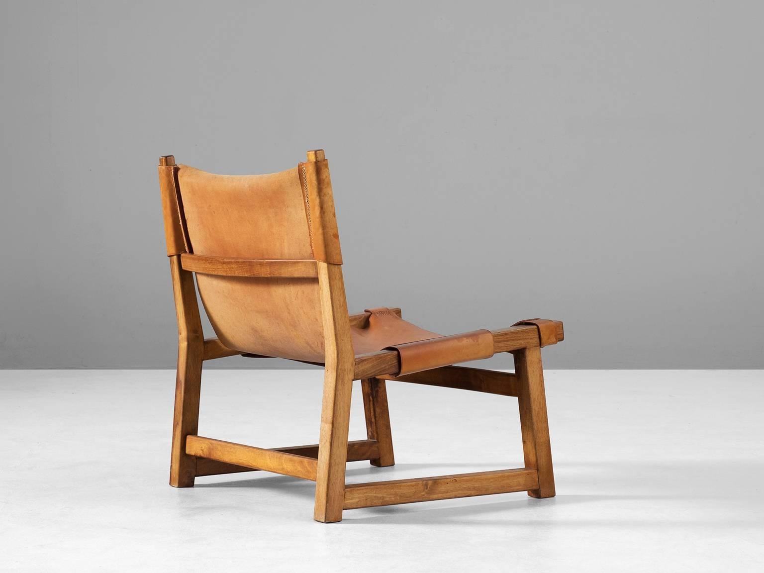 Scandinavian Hunting Chair in Cognac Leather In Good Condition In Waalwijk, NL