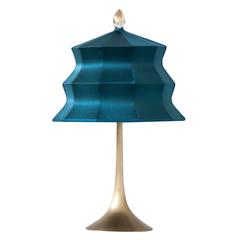 Pagoda table lamp console lamp lighting silk shade silver glass tip brass metal