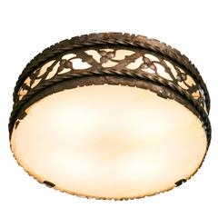 Antique Iron and Art Glass Semi Flush Lights 4