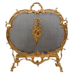 Fireplace Screen for Decoration, Rich Bronze Chiseled and Gilded, 19th Century
