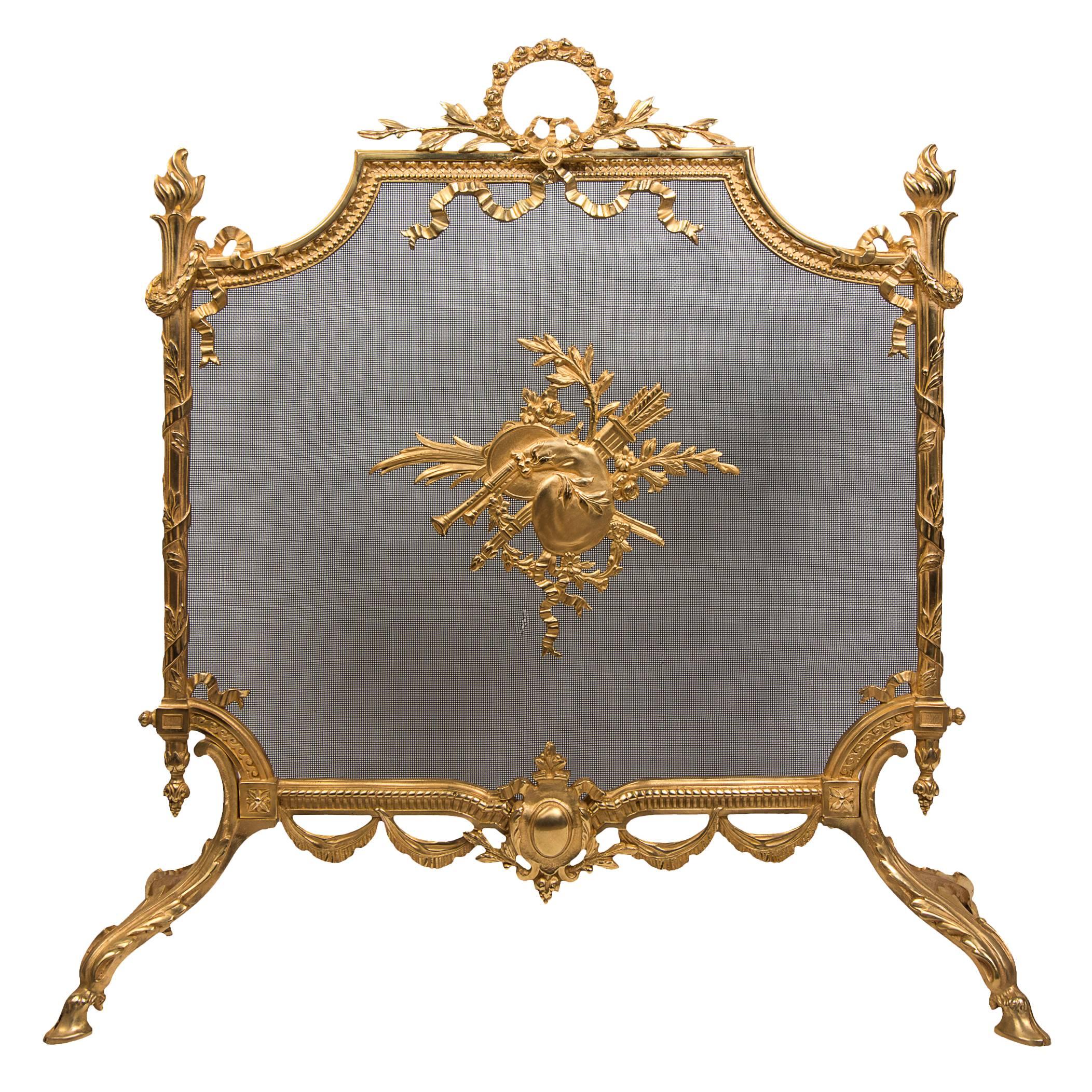 Fireplace I Screen Carved Bronze Louis XVI Style, 19th Century
