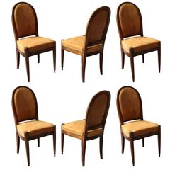Set of Six Fine French Art Deco Walnut Dining / Side Chairs 10