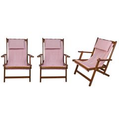 Set of Three Folding Teak Chairs with Reversible Canvas