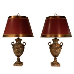 Pair of Louis XVI Style Bronze and Marble Urns, now mounted as lamps
