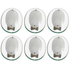 Six Oval Curved and Beveled Glass Wall Lights by Cristal Art, 1960