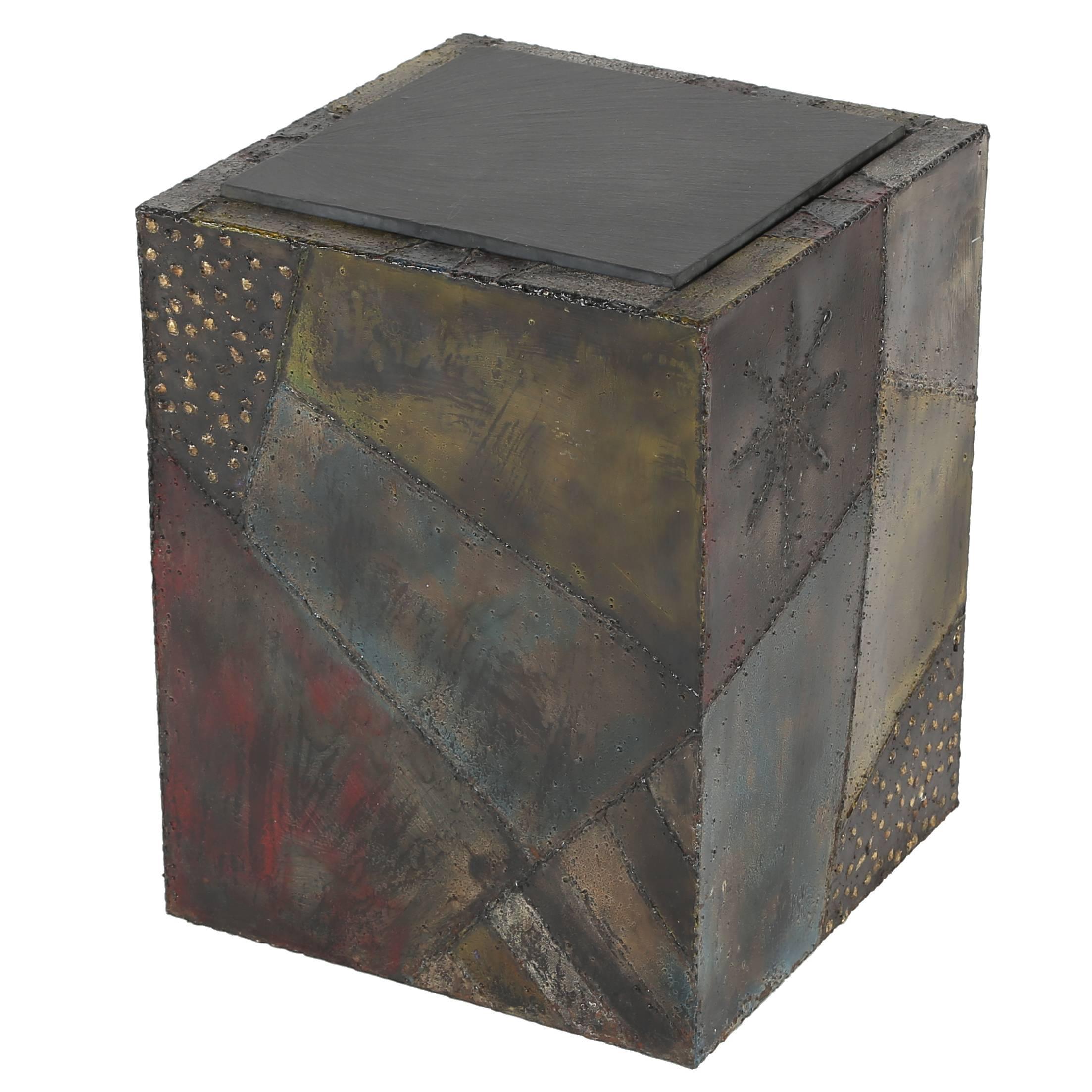 1960s Paul Evans Welded and Polychromed Steel Cube End Table