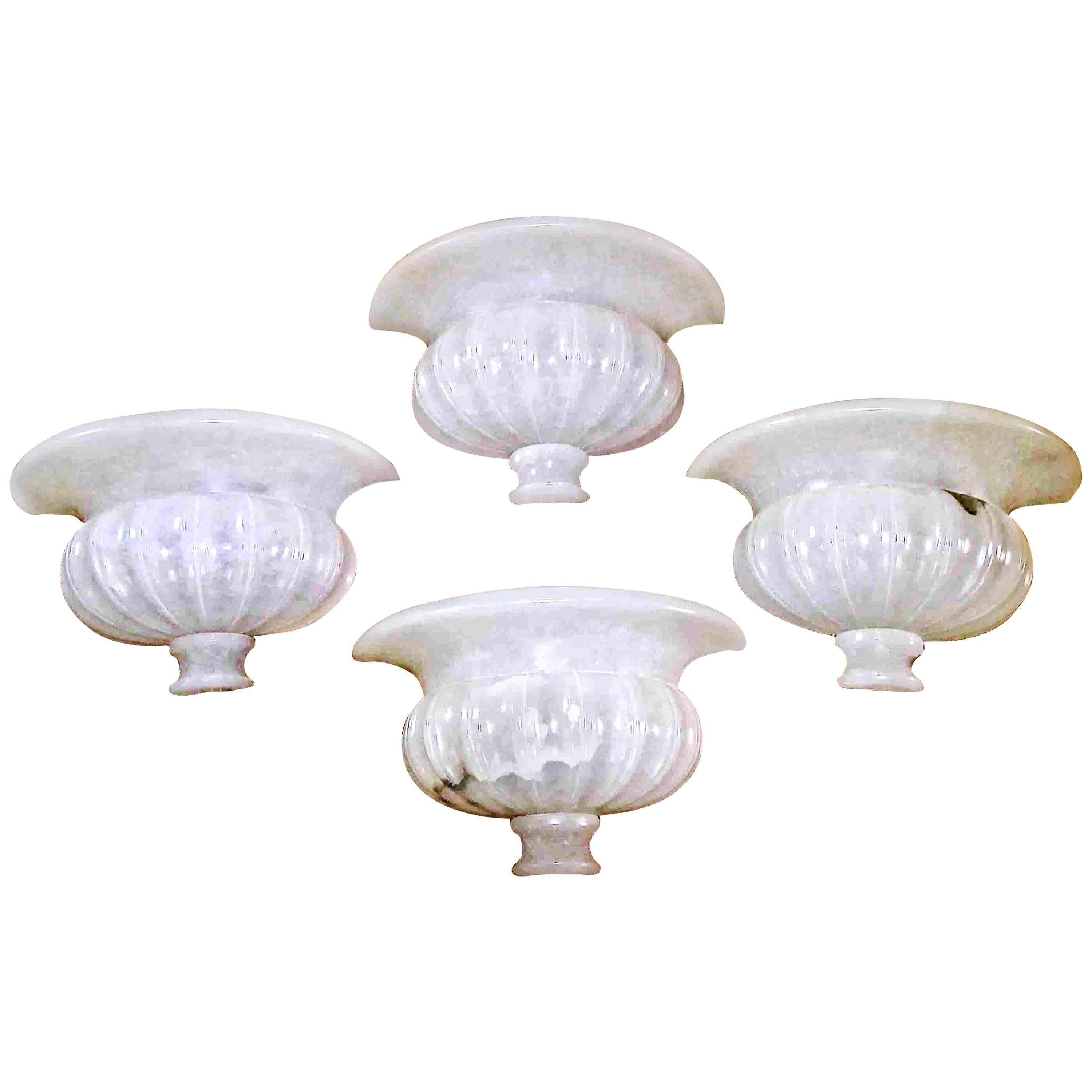 Set of Four Large Neoclassic Urn Form Alabaster Wall Sconces For Sale