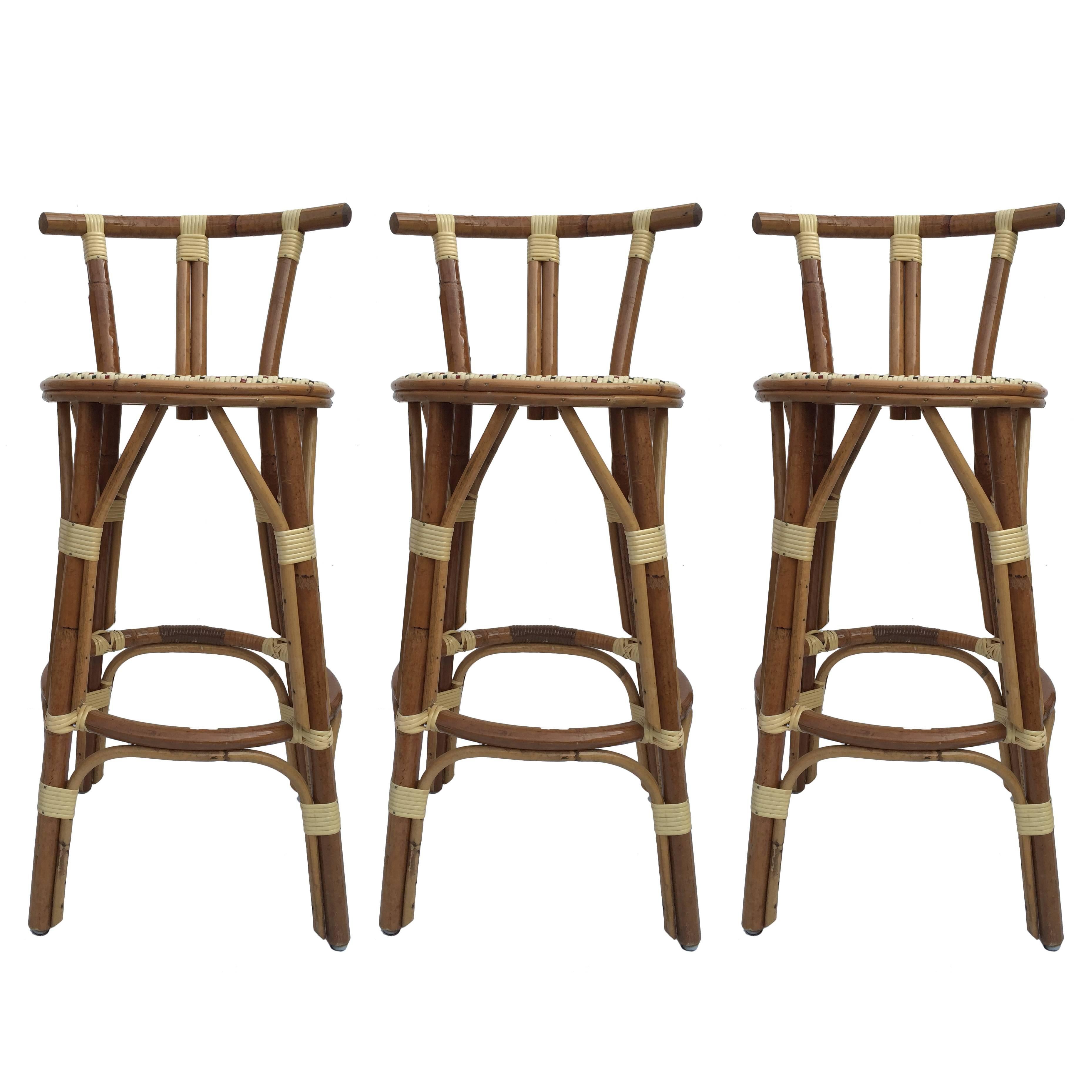 Set of Three Petit French Bar Stools For Sale