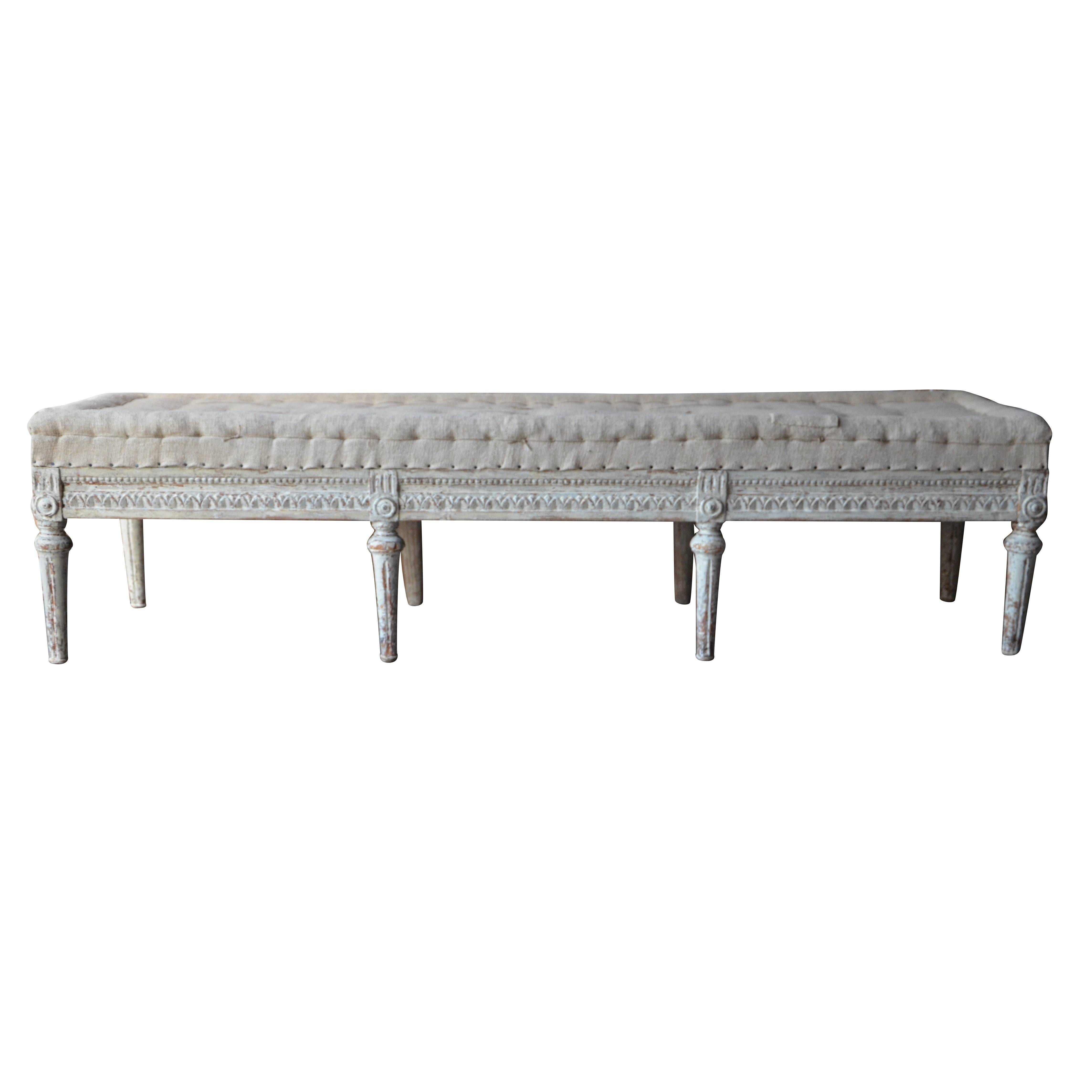 Swedish Gustavian Bench with Antique Linen