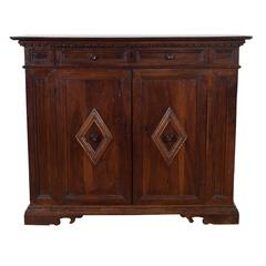Antique Italian, Tuscan, Baroque Walnut One-Drawer, Two-Door Credenza, Late 17th Century