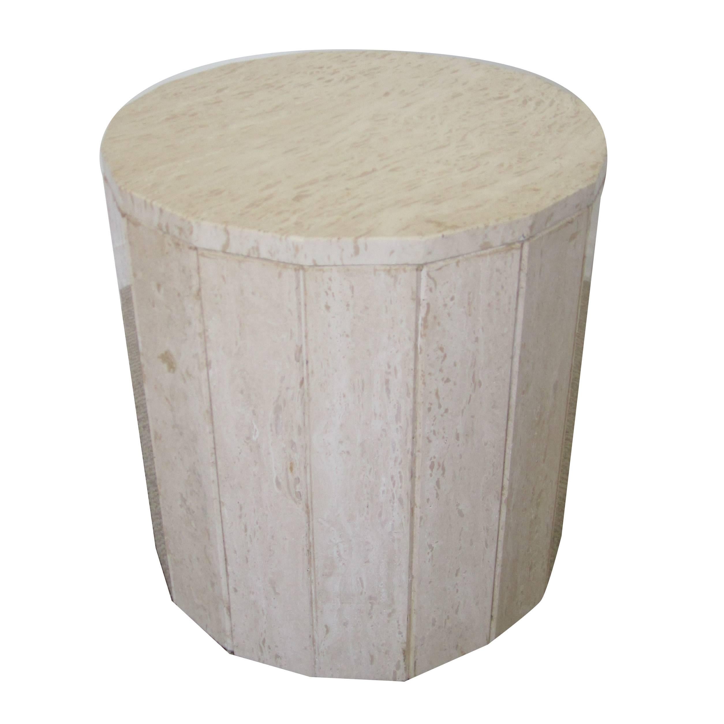 Italian Travertine Marble Modern Round Pedestal Side Table