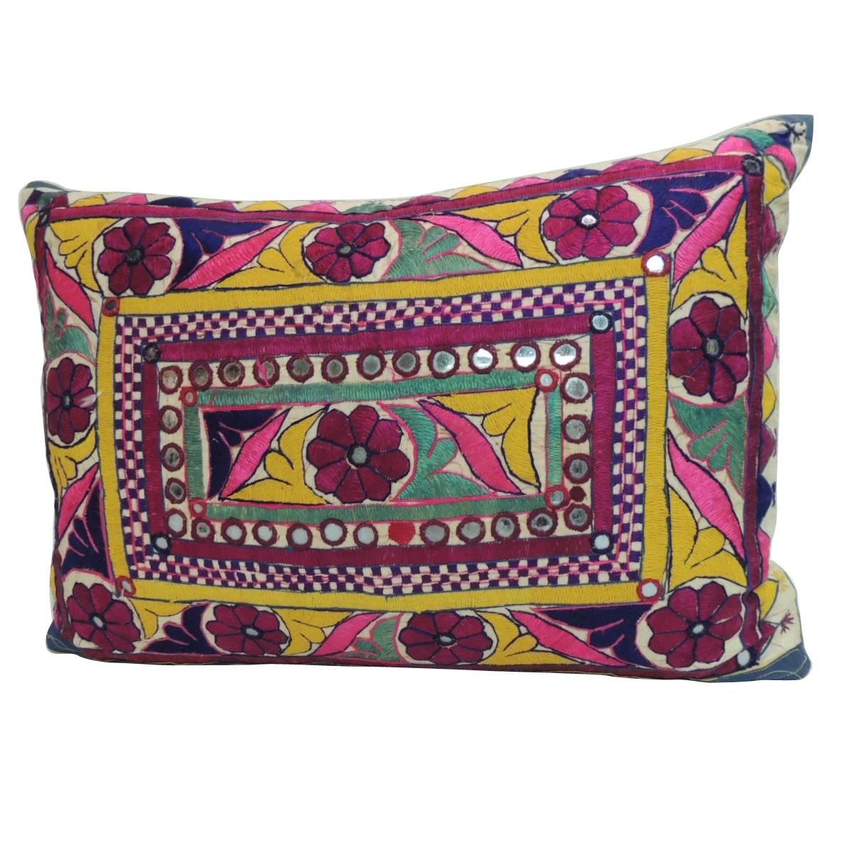 Vintage Hand-Embroidered Tibetan Bolster Decorative Pillow