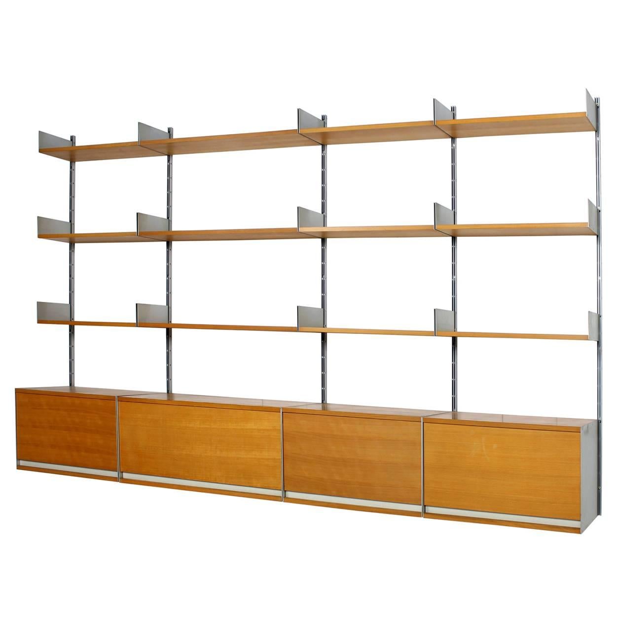 Rare 1960s Dieter Rams 606 Beechwood & Aluminium Modular Wall Unit for Vitsoe