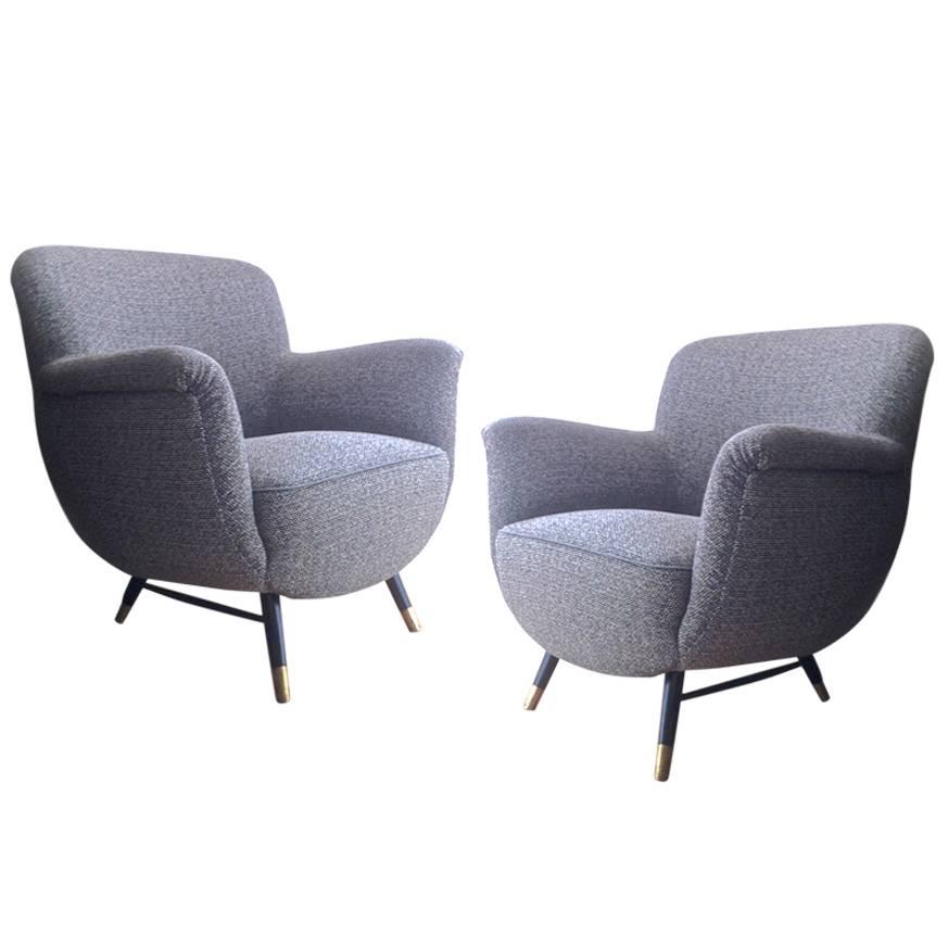 Danish Superb Design Pair of Chairs Newly Covered in Charcoal Chine Cloth For Sale