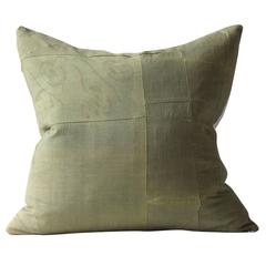 Chirimen Japanese Silk Cushion in Greens