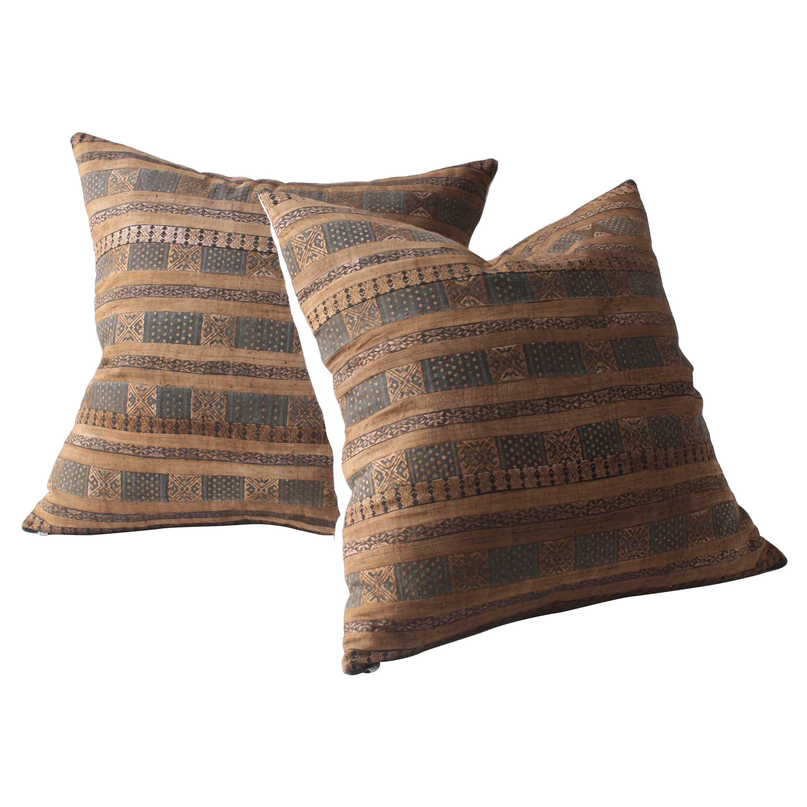 Bronze Stripe Huang Ping Textile Cushion, Large Square For Sale