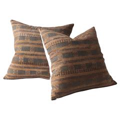 Retro Bronze Stripe Huang Ping Textile Cushion, Large Square