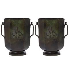 Antique Pair of Art Deco Bronze Vases by Just Andersen