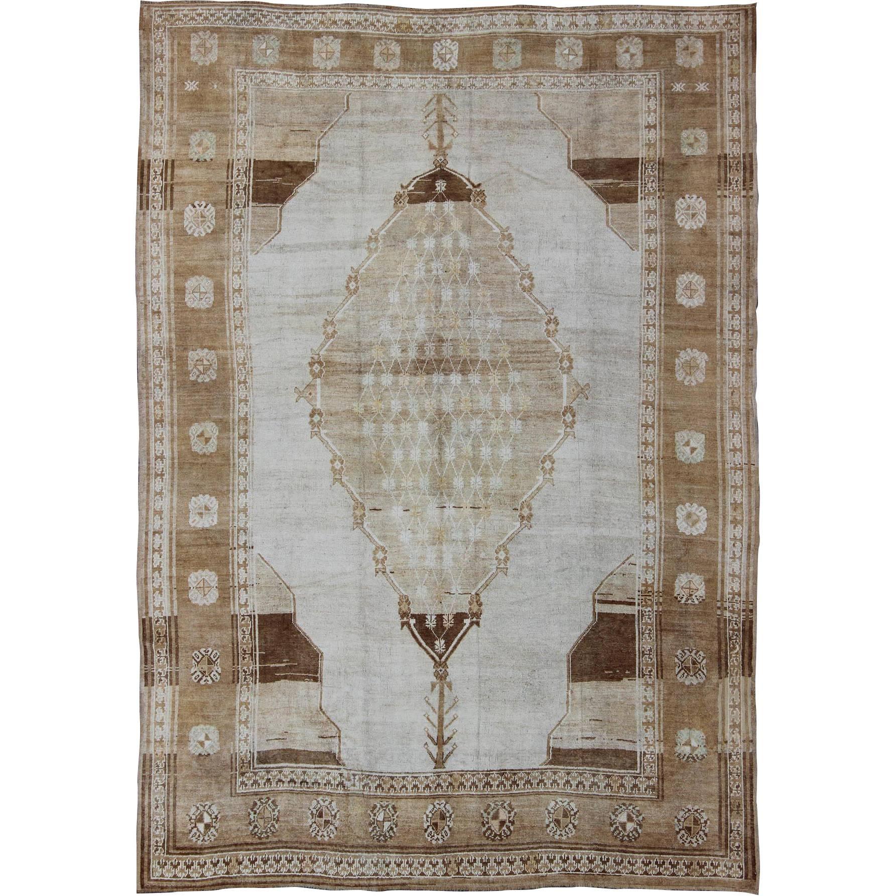 Vintage Turkish Kars Rug in Neutral Earthy Colors