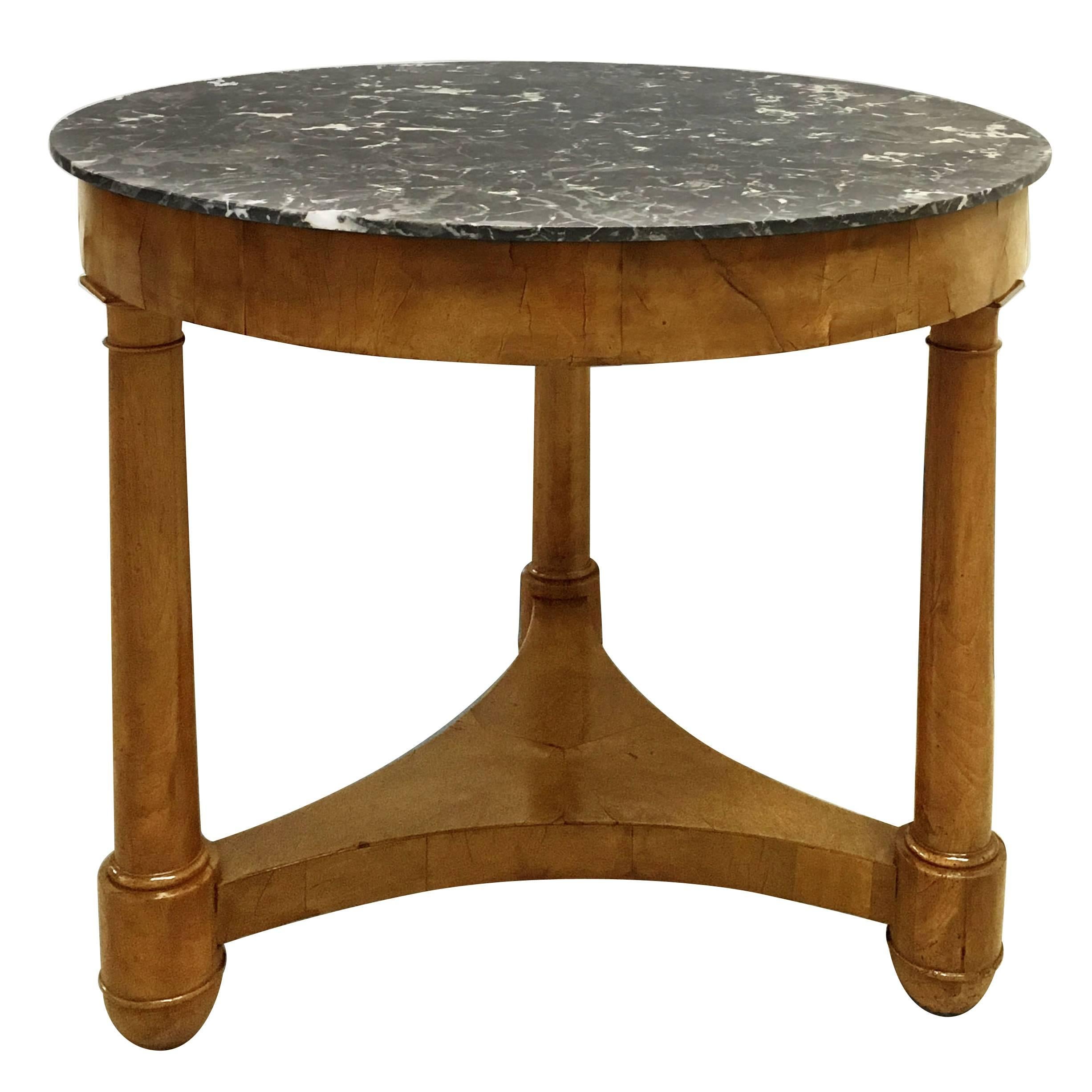  19th Century Louis Philippe Elmwood Round Table with Marble Top