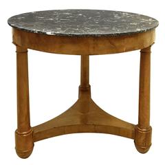 19th Century Louis Philippe Elmwood Round Table with Marble Top