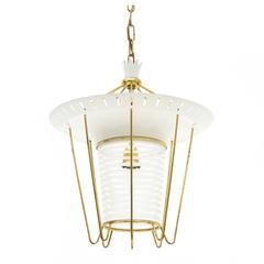 Charming Italian 1950s Lantern in Brass, Glass and Lacquered Aluminum 3