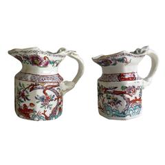 Rare Pair, of Masons Ironstone Jugs, "Royal Terracotta" Chinoiserie, Ca 1840 2