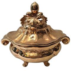Vintage A Borghese Soup tureen in Gold Ceramic