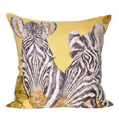 Large Vintage Gold Zebra Salvatore Ferragamo Silk Scarf and Linen Cushion Pillow