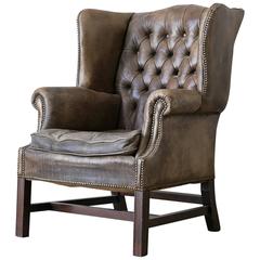 Vintage Chesterfield Style Leather Wingback Chair