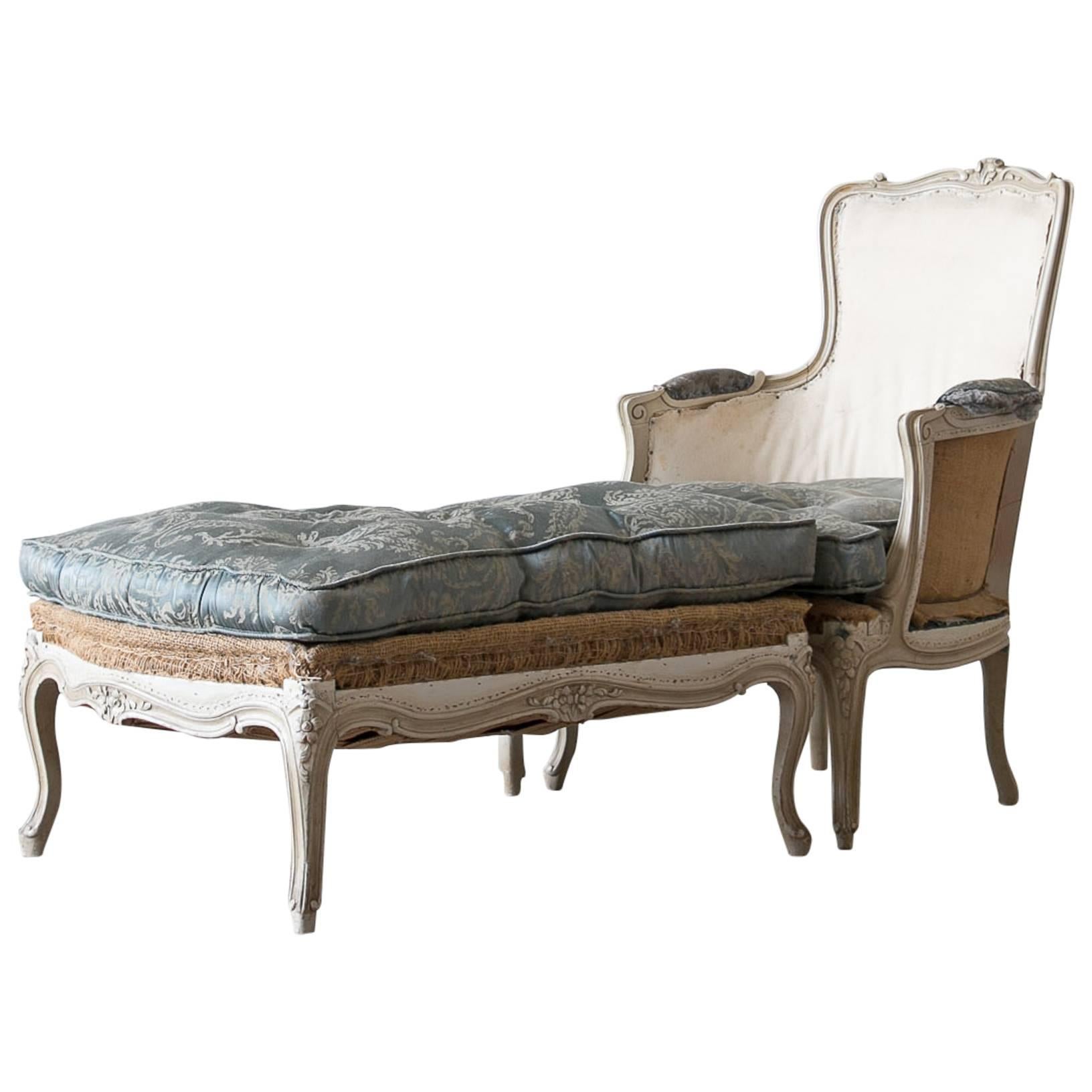 Louis XV Style Bergere Chair with Ottoman For Sale