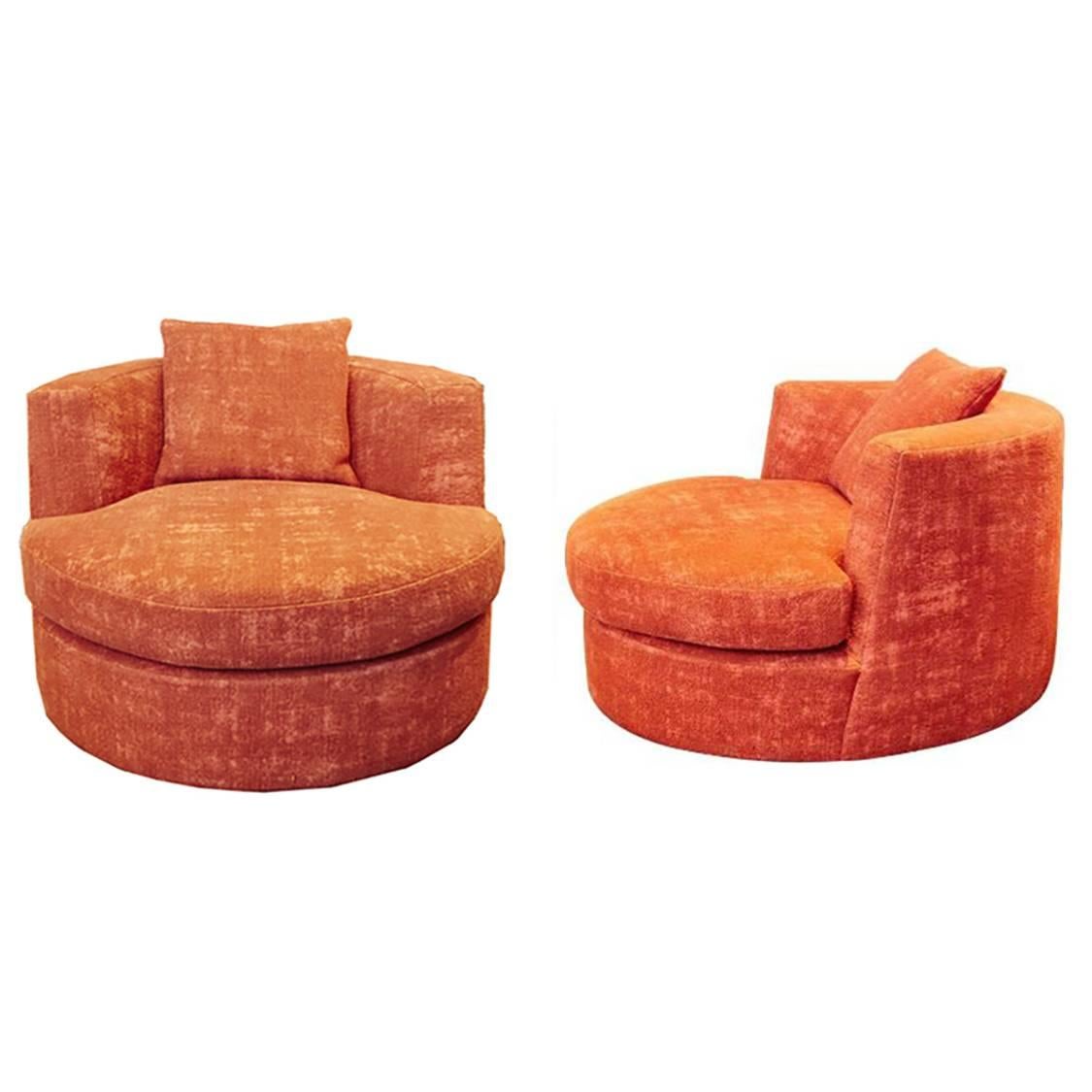 Pair of Upholstered Swivel Chairs Designed by Apsara Interior Design For Sale