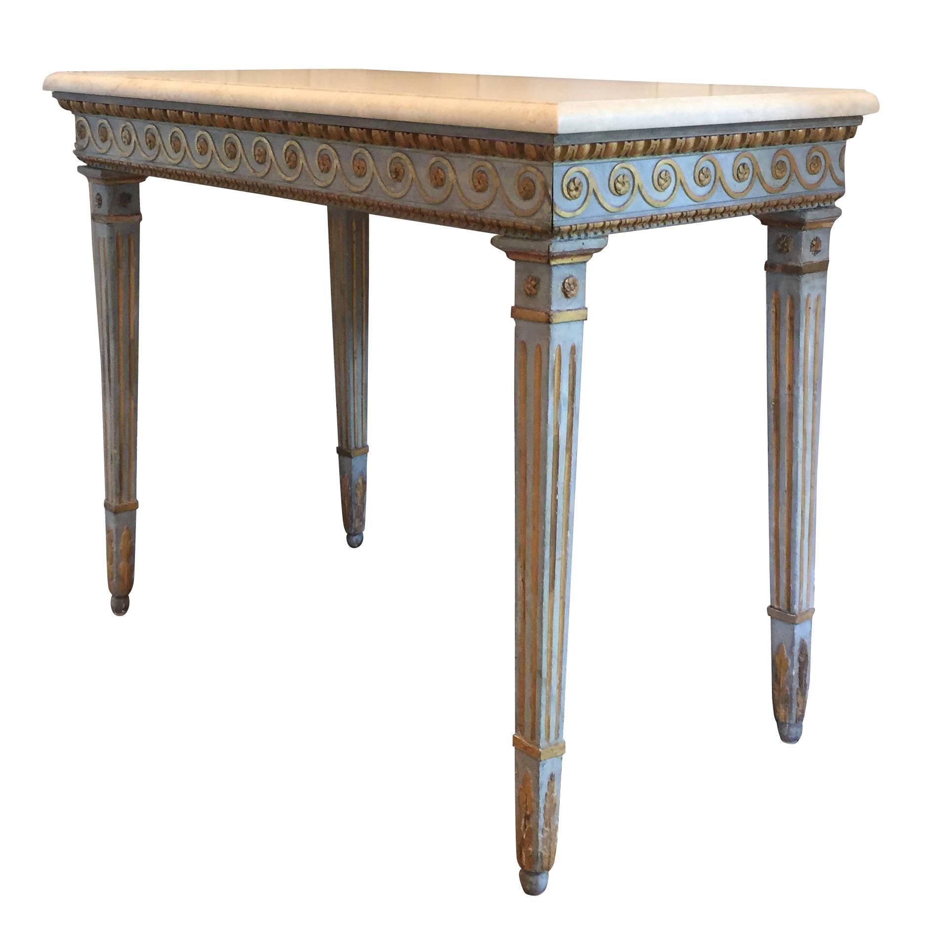 18th century hand-carved polychrome and giltwood Gustavian console table