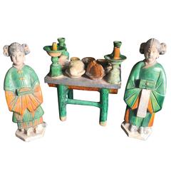 Important Ancient Chinese Antique Banquet Table with Attendants  Ming 1368-1644