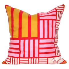 Retro Schiaparelli Red Silk Scarf and Irish Linen Cushion Pillow